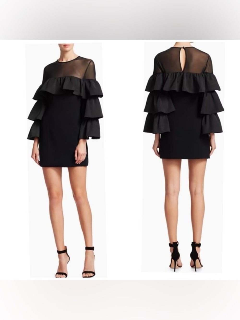 Cinq à Sept Black Valentina Tiered Sleeve Mini Dress